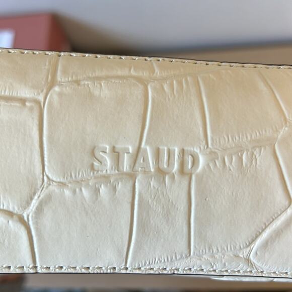 Staud Scotty Crocodile Embossed Monogram Leather Hobo Bag In Cream - Picture 8 of 8